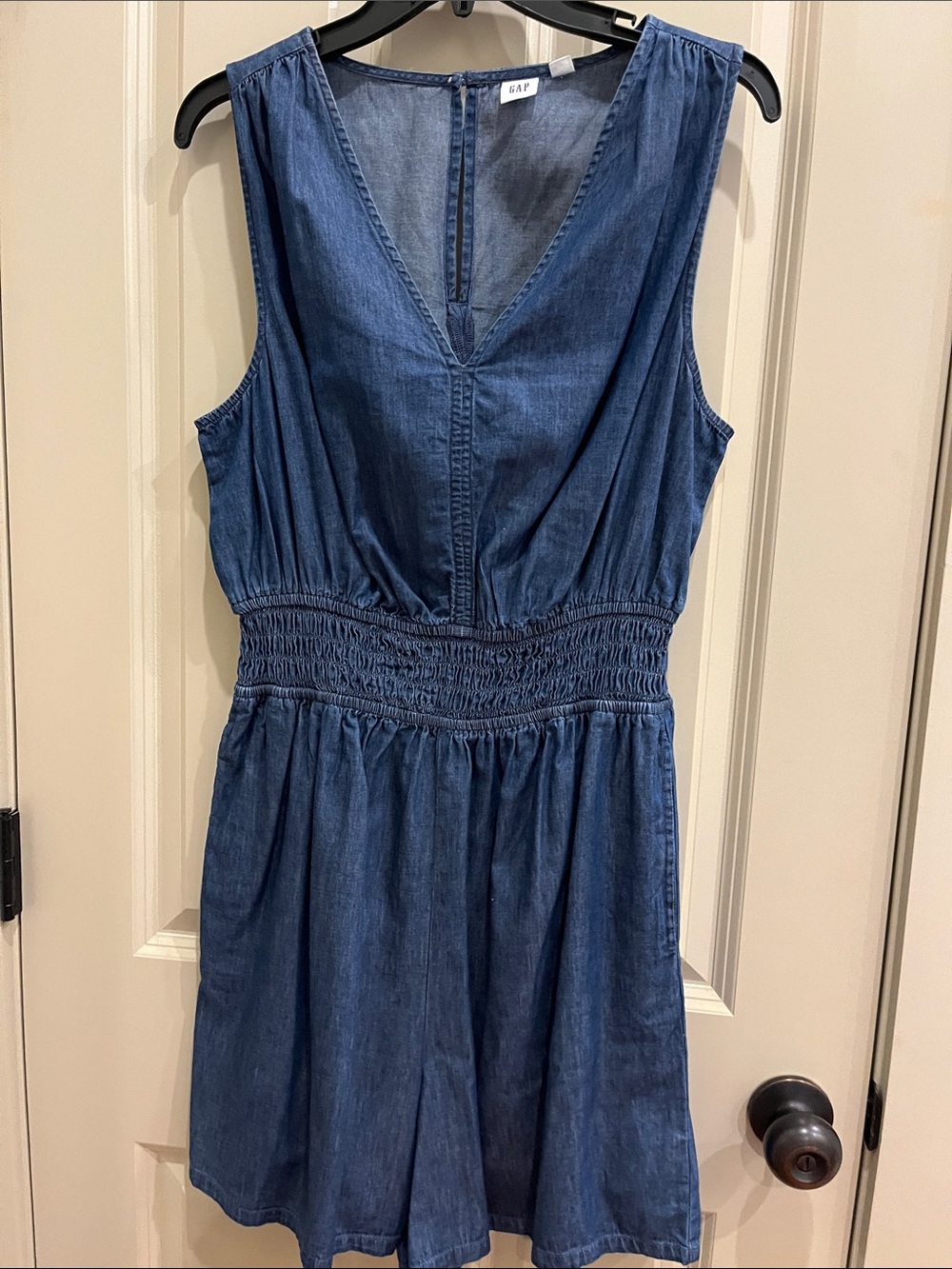 GAP Sleeveless Denim Romper in Medium Blue